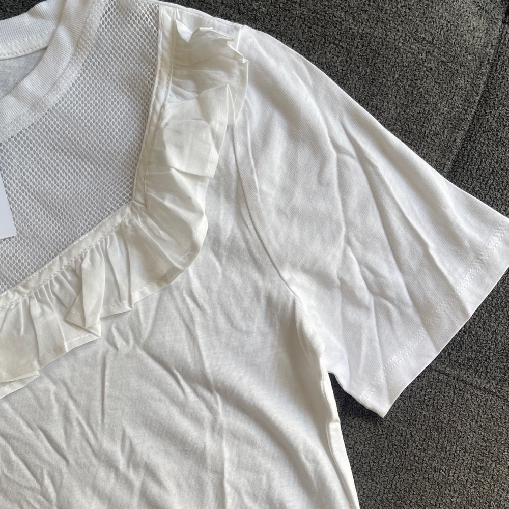 Topshop White Ruffle Trim Tee - Picture 3 of 5